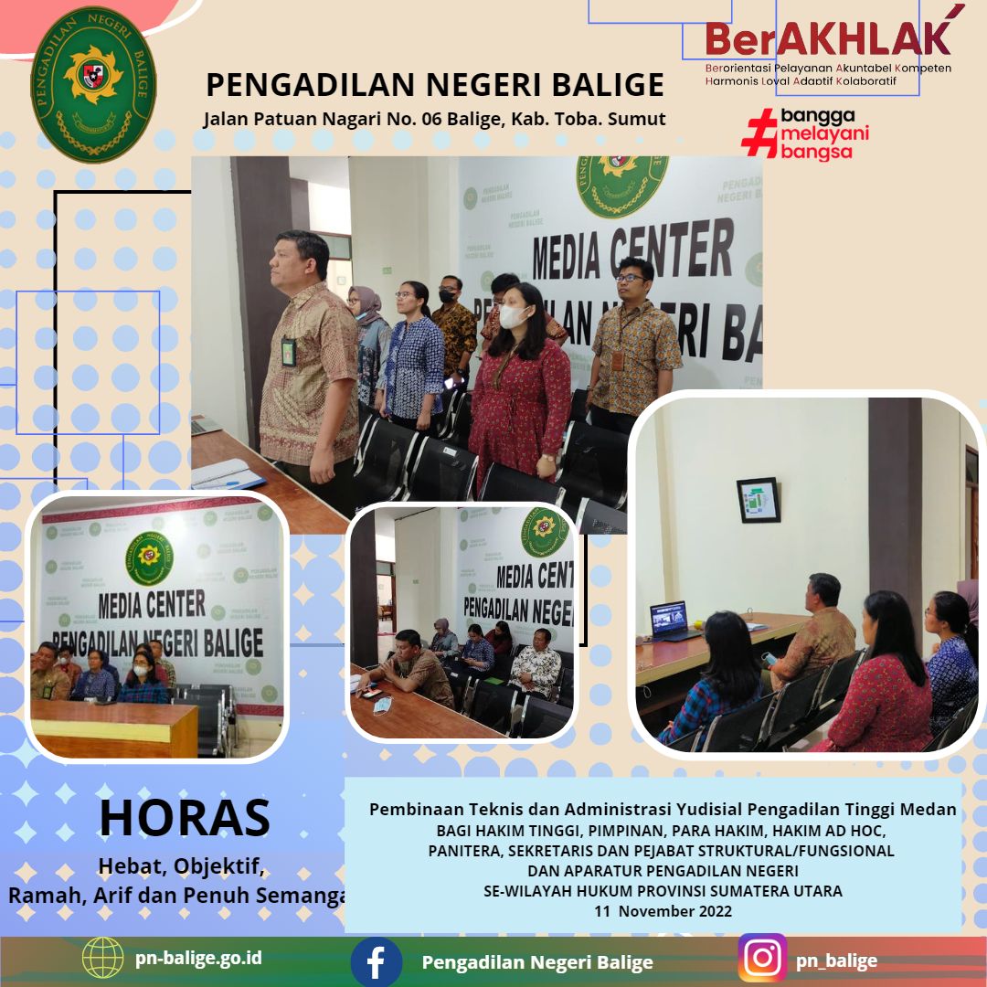 Pengadilan Negeri Balige Mengikuti Pembinaan Teknis dan Administrasi Yudisial Pengadilan Tinggi Medan secara daring